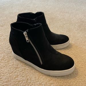 Black suede wedge sneakers